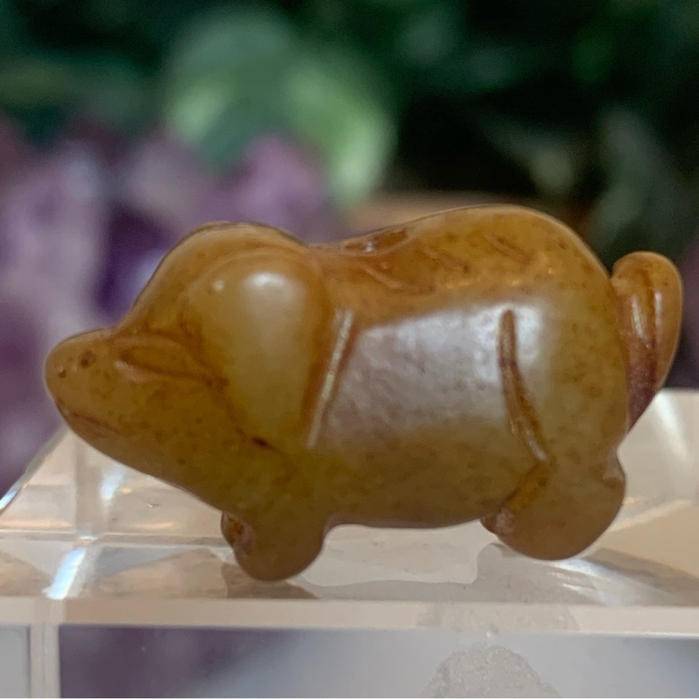Vintage Jade Carved Pig Chinese Zodiac
Animal Drilled Bead Stone Figurine Mini